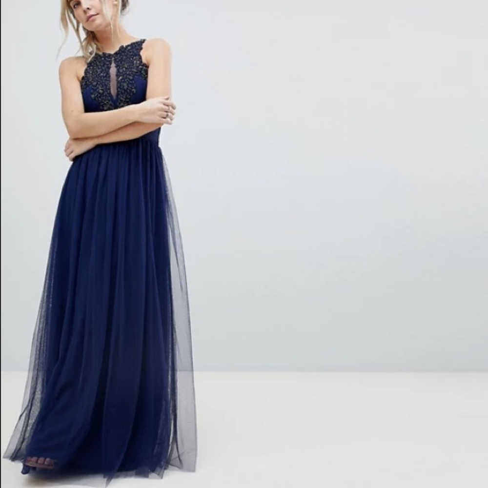Little Mistress Applique High Neck Maxi Dress